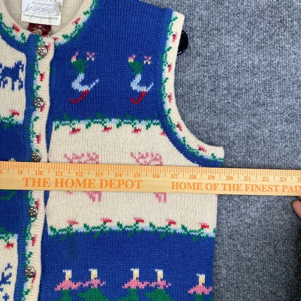Susan Bristol Vintage 1989 Shetland Wool Sweater Vest Blue Winter Intarsia Small